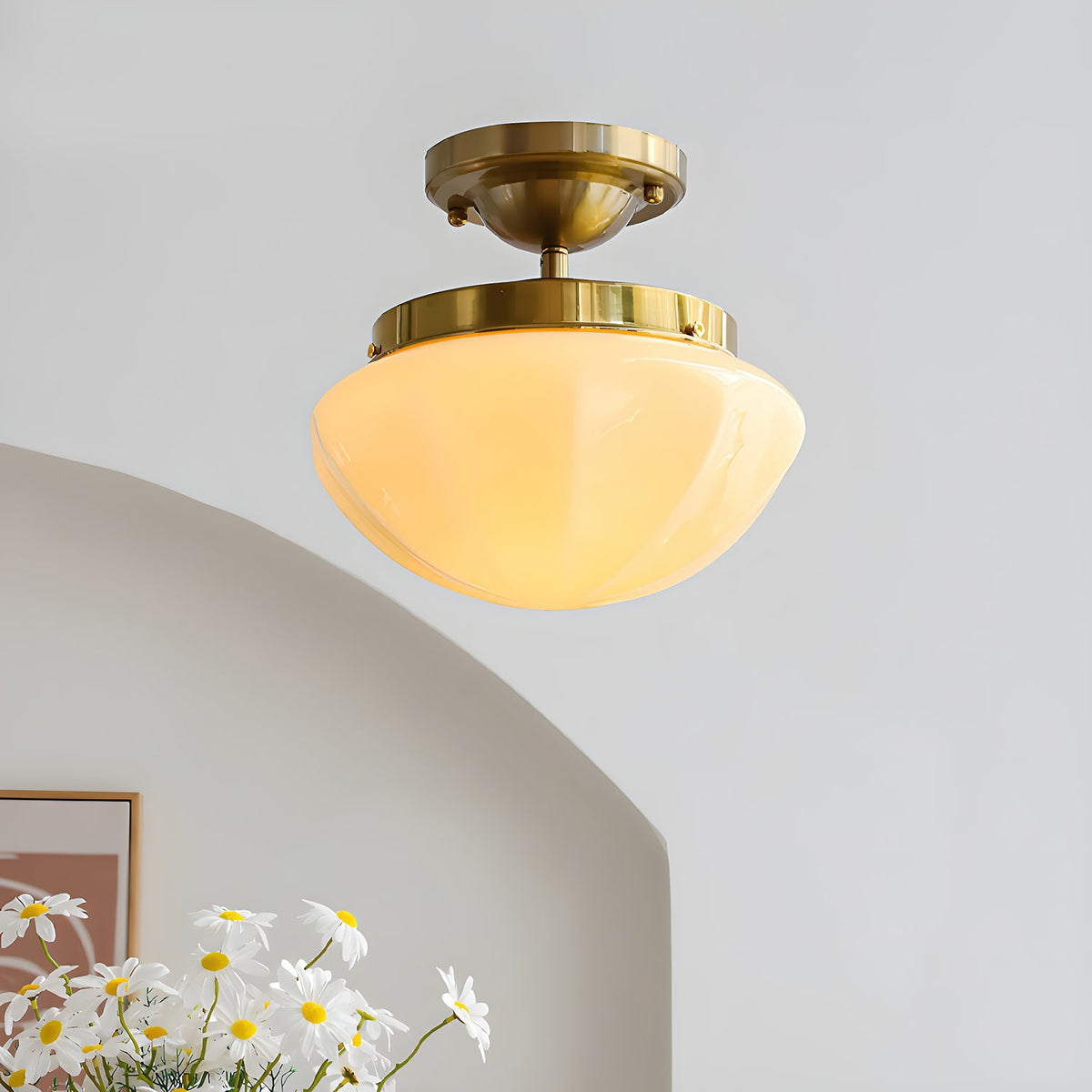 OPALINE Brass & Milk Glass Ceiling Light