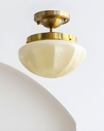 OPALINE Brass & Milk Glass Ceiling Light