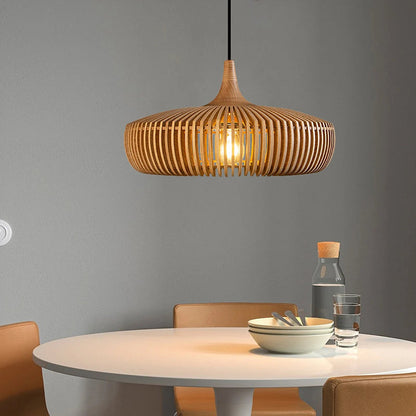 Handcrafted Natural Wood Fin Chandelier - Scandi Style Hanging Lamp