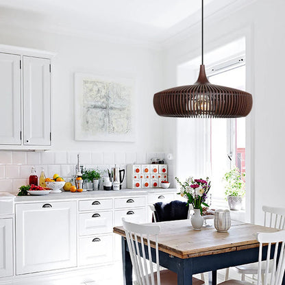 Handcrafted Natural Wood Fin Chandelier - Scandi Style Hanging Lamp