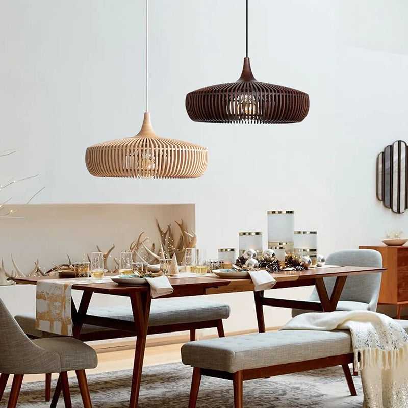 Handcrafted Natural Wood Fin Chandelier - Scandi Style Hanging Lamp