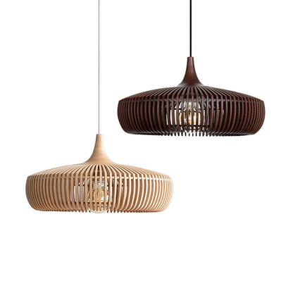 Handcrafted Natural Wood Fin Chandelier - Scandi Style Hanging Lamp