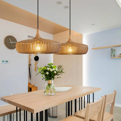 Handcrafted Natural Wood Fin Chandelier - Scandi Style Hanging Lamp