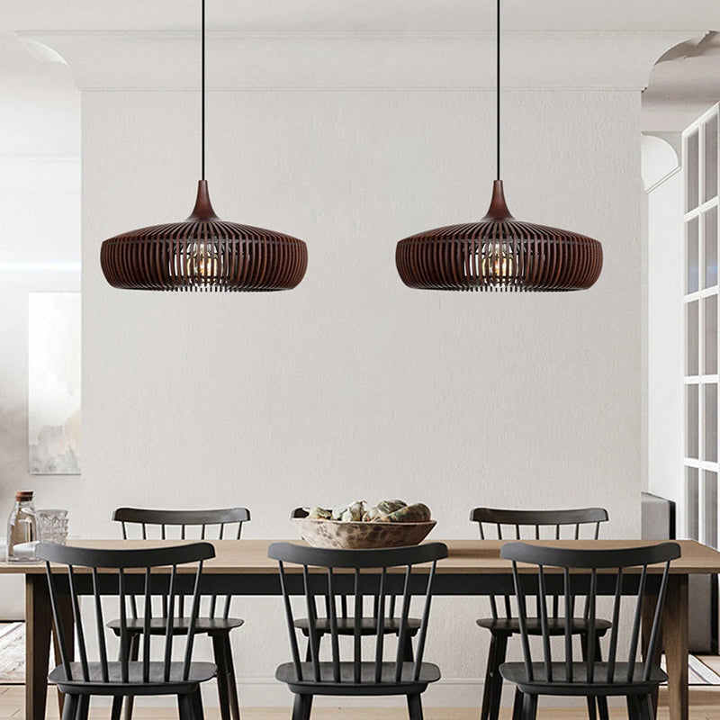 Handcrafted Natural Wood Fin Chandelier - Scandi Style Hanging Lamp