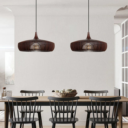 Handcrafted Natural Wood Fin Chandelier - Scandi Style Hanging Lamp