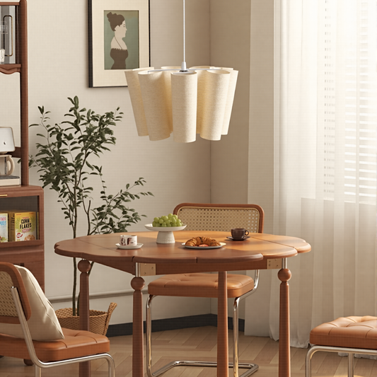 Modern Wavy Linen Drum Pendant Light - Nordic Ruffled Fabric Chandelier