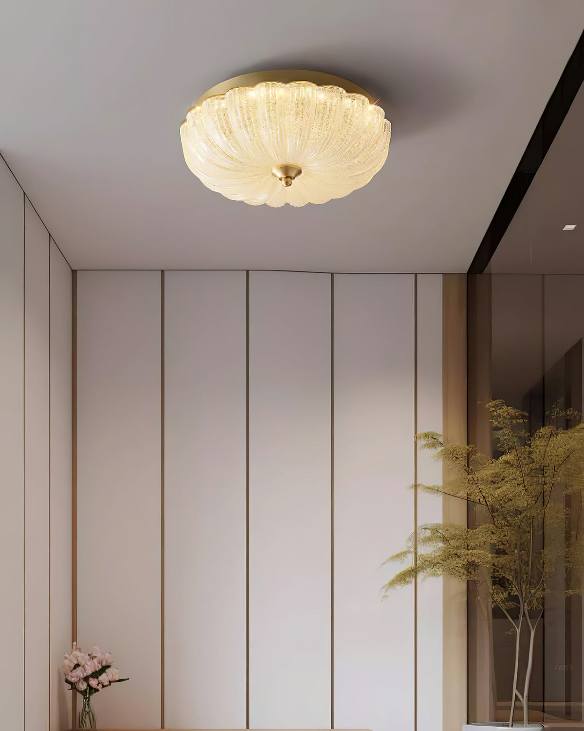 ONDINE Rippled Glass & Brass Ceiling Light