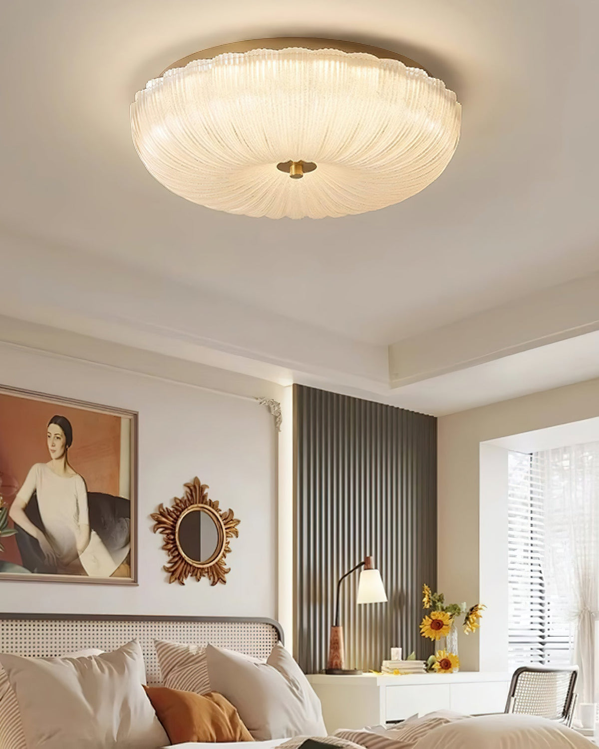 ONDINE Rippled Glass & Brass Ceiling Light