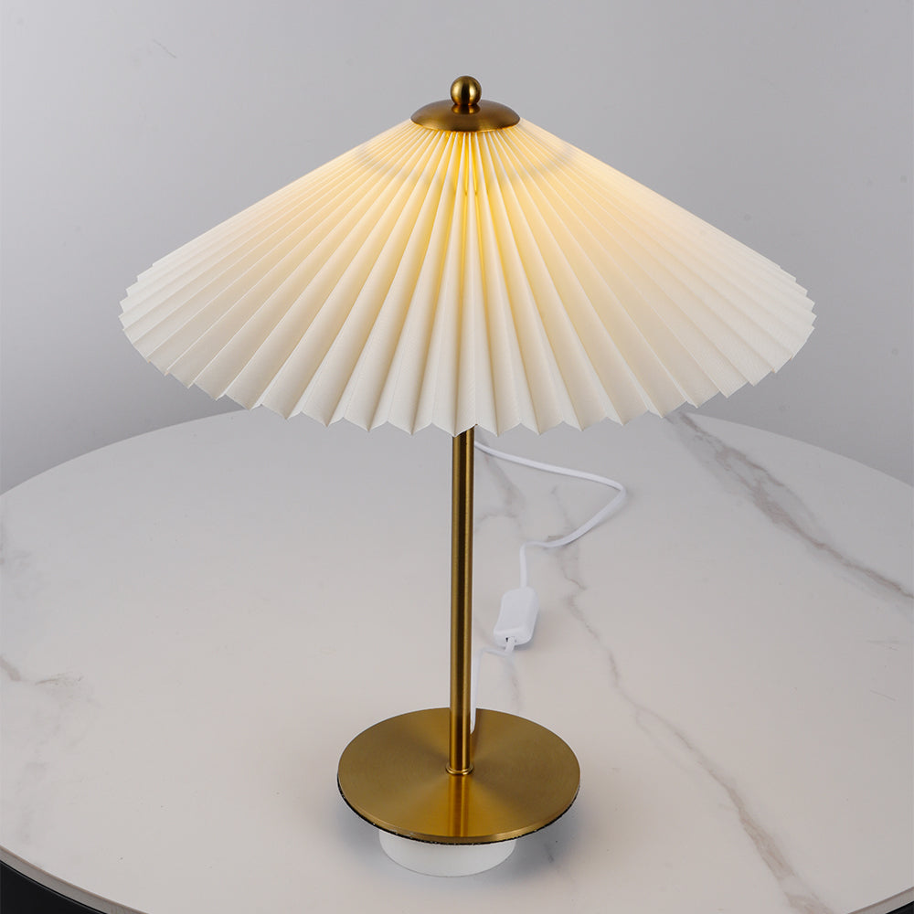 Luxury Pleated White Gold Table Lamp