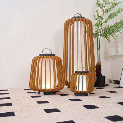 Nordic Teak Outdoor Lantern Rechargeable Light