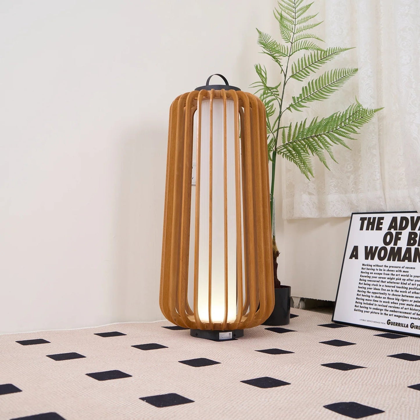 Nordic Teak Outdoor Lantern Rechargeable Light