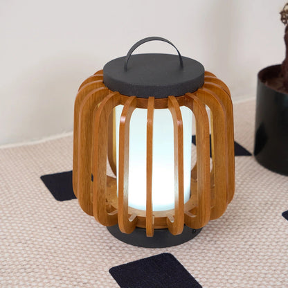 Nordic Teak Outdoor Lantern Rechargeable Light