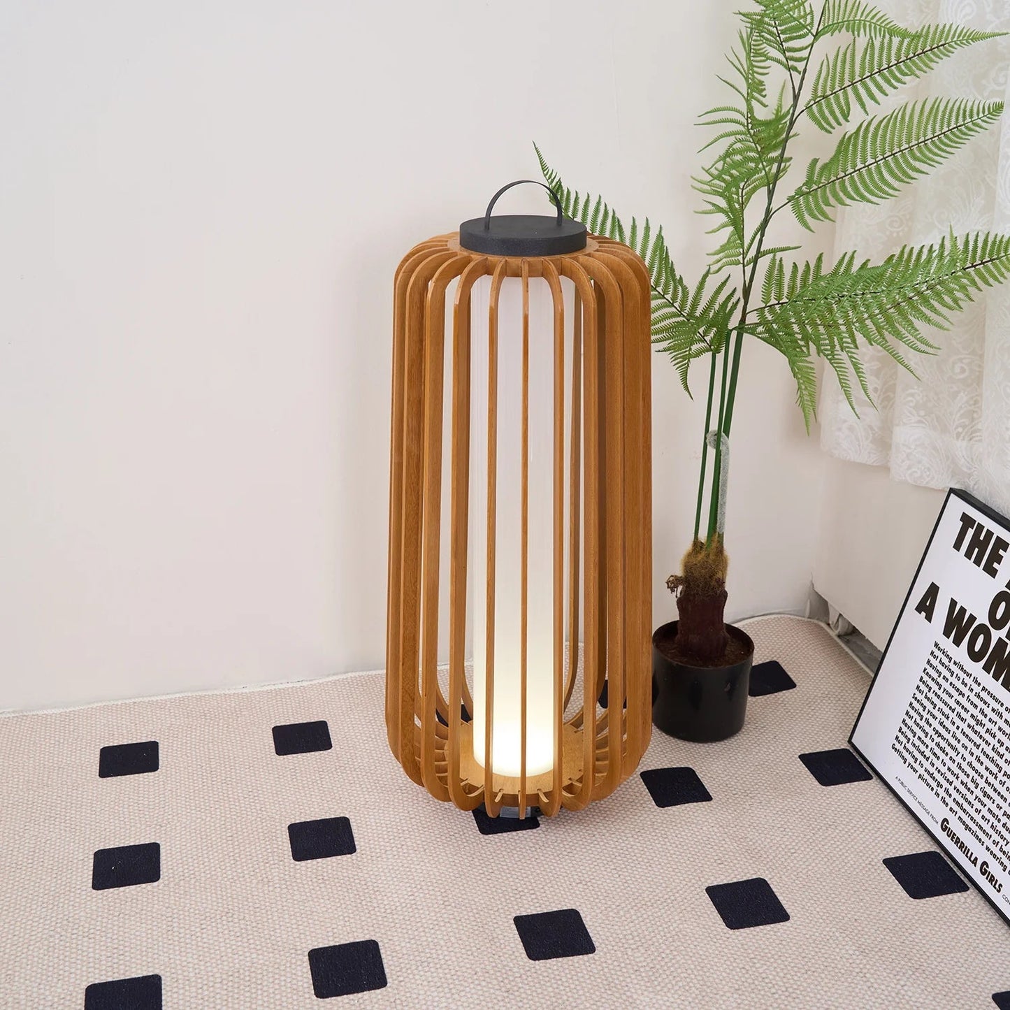 Nordic Teak Outdoor Lantern Rechargeable Light