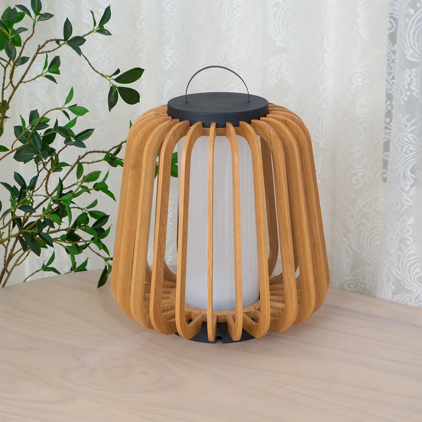 Nordic Teak Outdoor Lantern Rechargeable Light