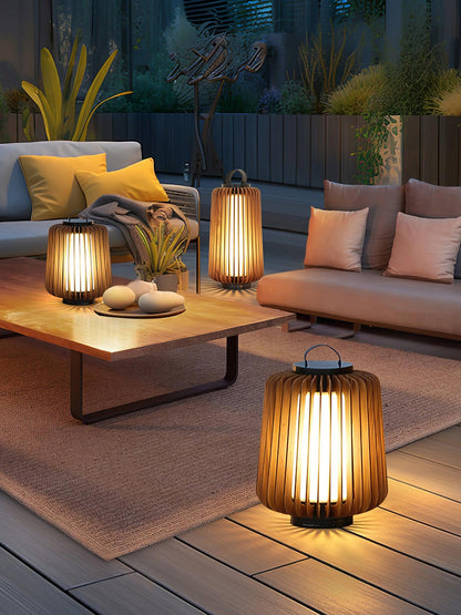 Nordic Teak Outdoor Lantern Rechargeable Light