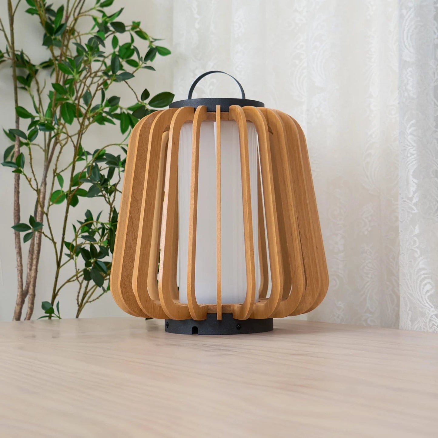 Nordic Teak Outdoor Lantern Rechargeable Light