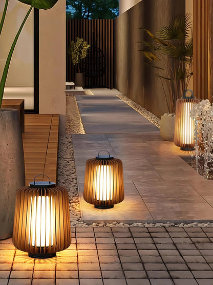 Nordic Teak Outdoor Lantern Rechargeable Light