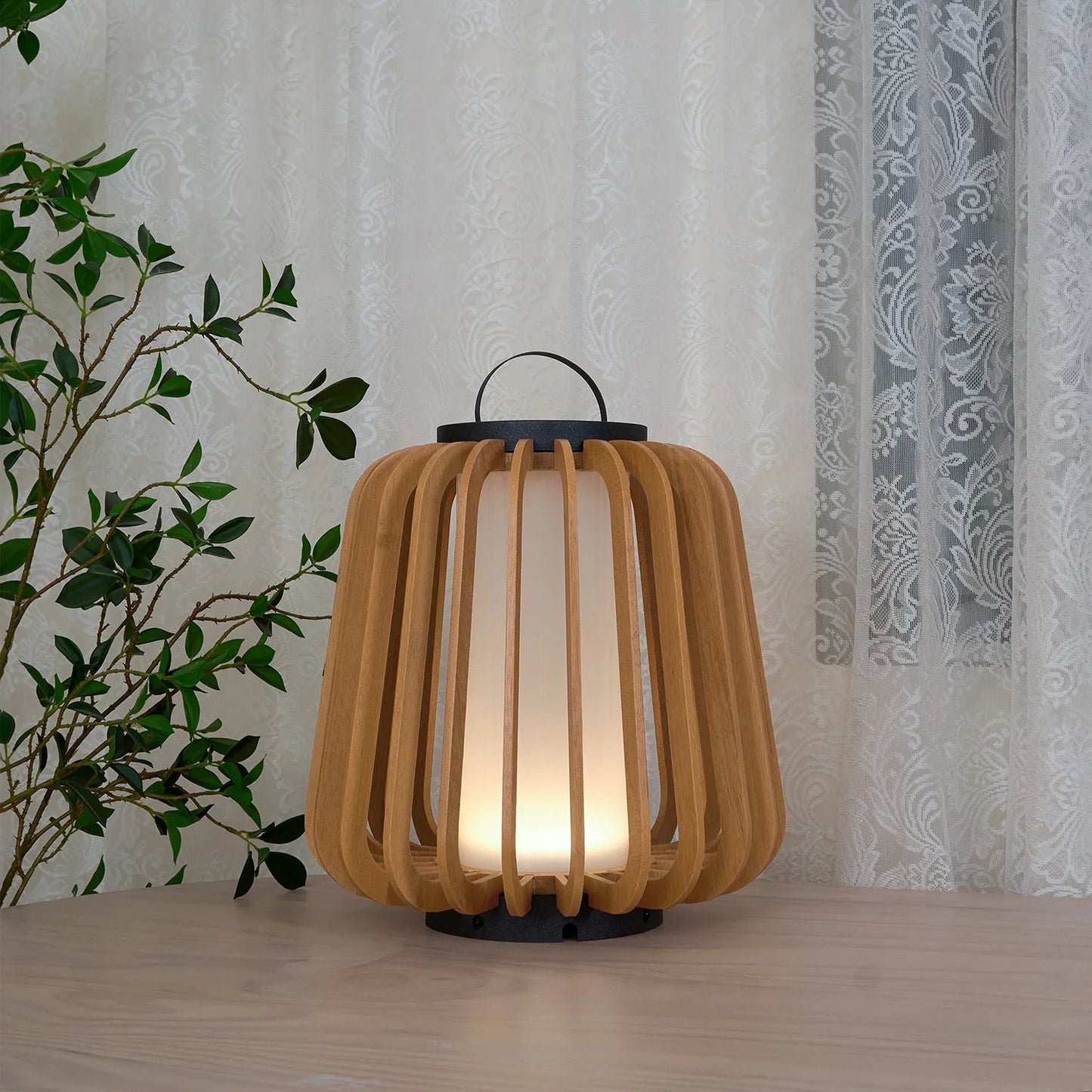 Nordic Teak Outdoor Lantern Rechargeable Light