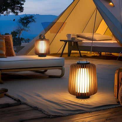 Nordic Teak Outdoor Lantern Rechargeable Light