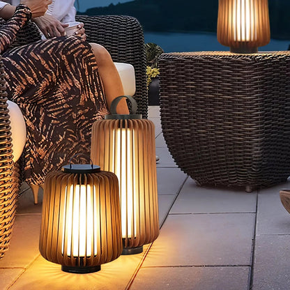 Nordic Teak Outdoor Lantern Rechargeable Light