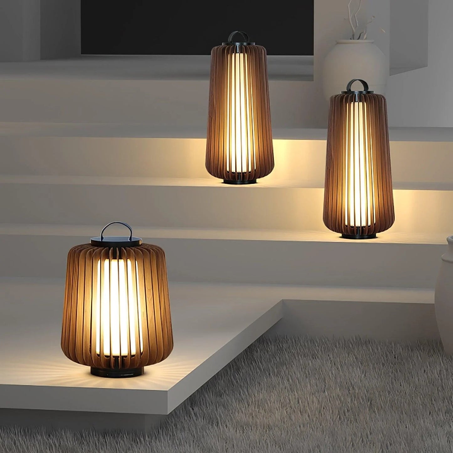 Nordic Teak Outdoor Lantern Rechargeable Light