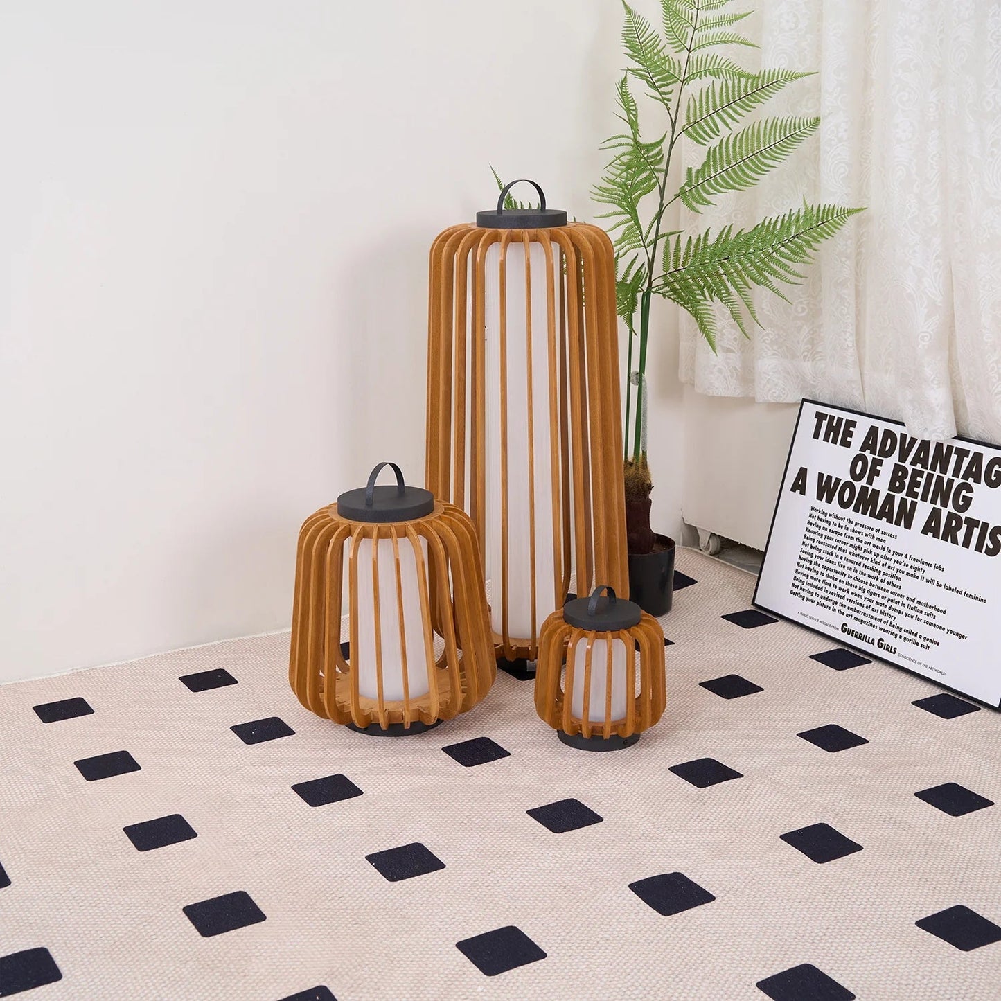 Nordic Teak Outdoor Lantern Rechargeable Light
