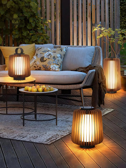 Nordic Teak Outdoor Lantern Rechargeable Light