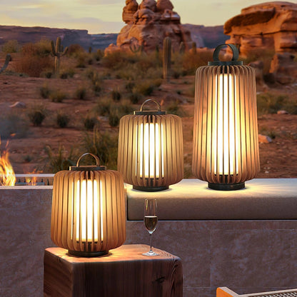 Nordic Teak Outdoor Lantern Rechargeable Light