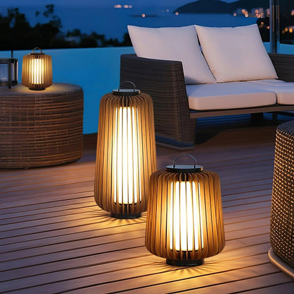 Nordic Teak Outdoor Lantern Rechargeable Light