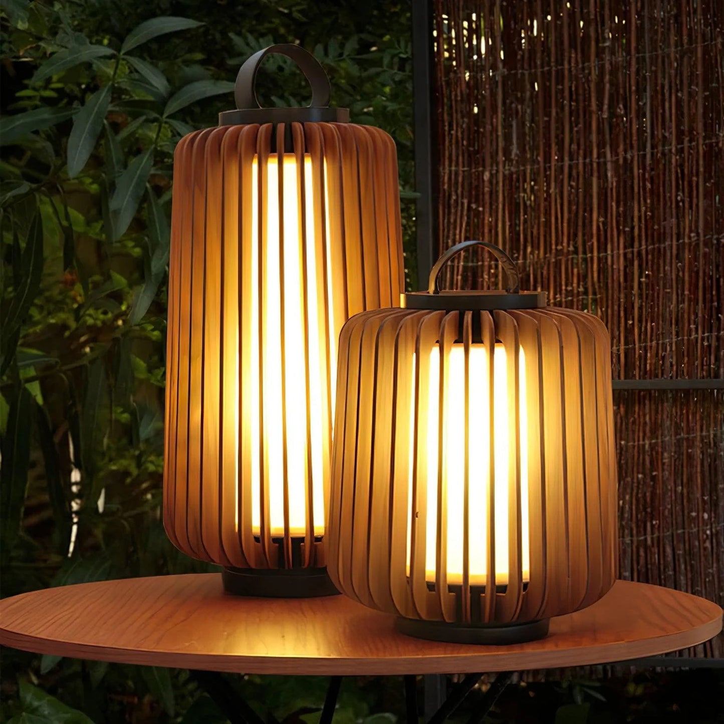 Nordic Teak Outdoor Lantern Rechargeable Light