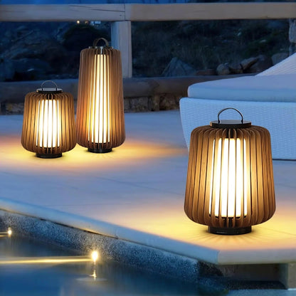 Nordic Teak Outdoor Lantern Rechargeable Light