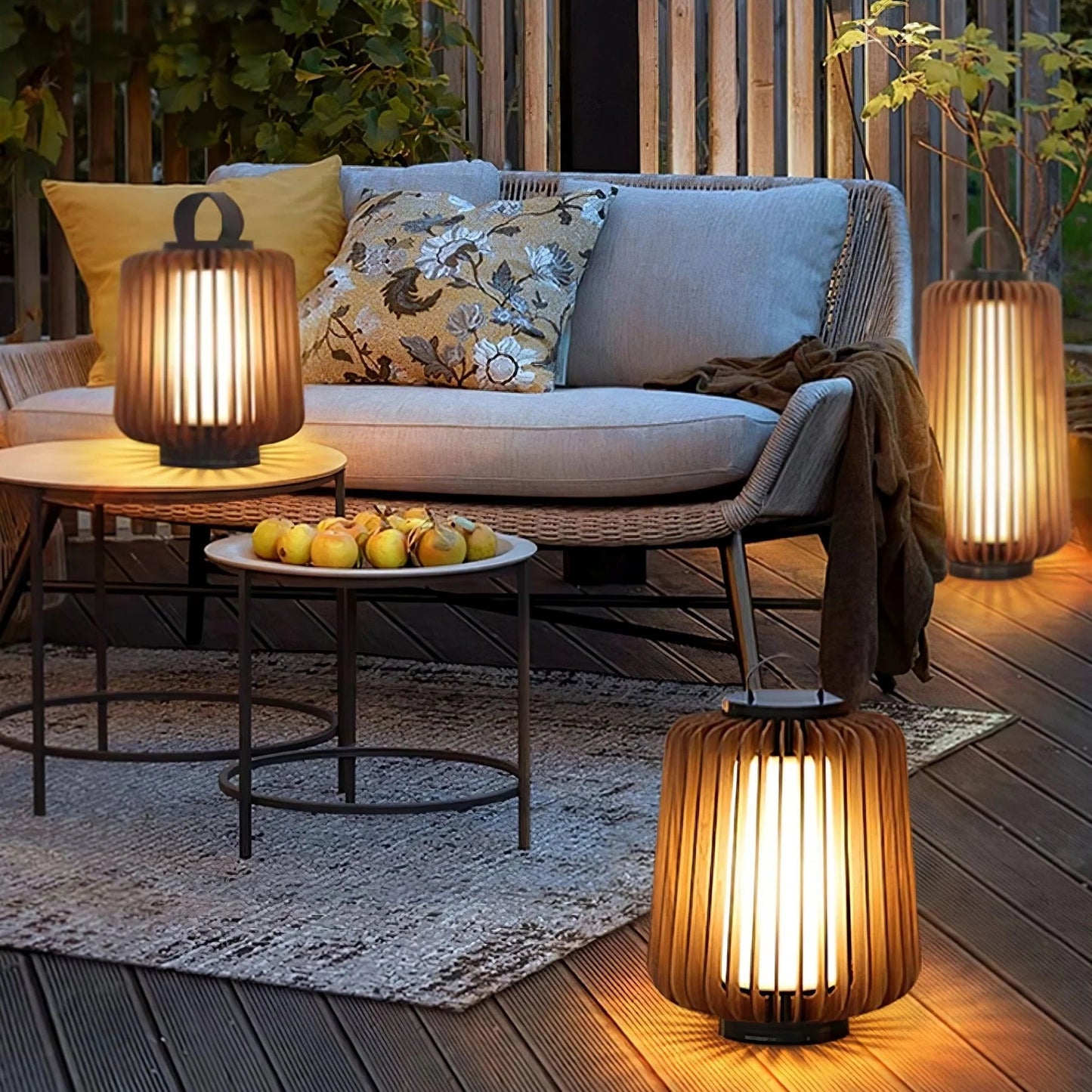 Nordic Teak Outdoor Lantern Rechargeable Light