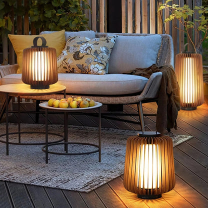 Nordic Teak Outdoor Lantern Rechargeable Light