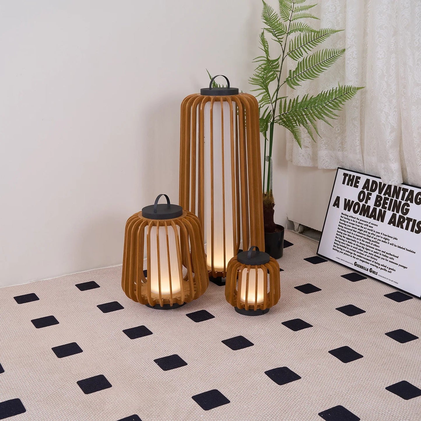 Nordic Teak Outdoor Lantern Rechargeable Light