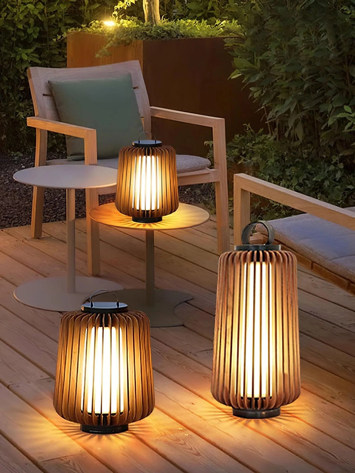 Nordic Teak Outdoor Lantern Rechargeable Light