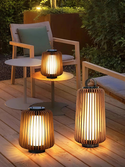Nordic Teak Outdoor Lantern Rechargeable Light