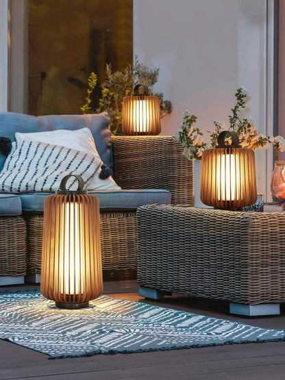Nordic Teak Outdoor Lantern Rechargeable Light