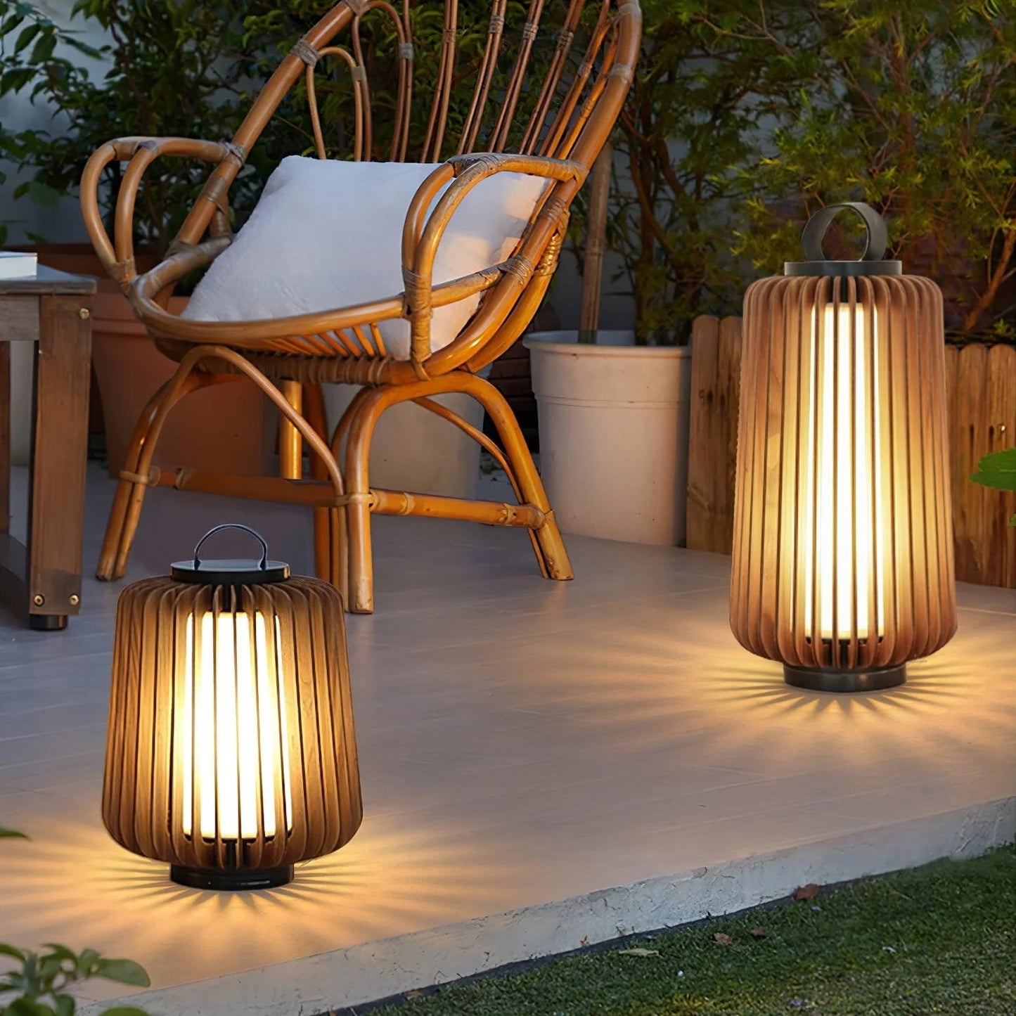 Nordic Teak Outdoor Lantern Rechargeable Light