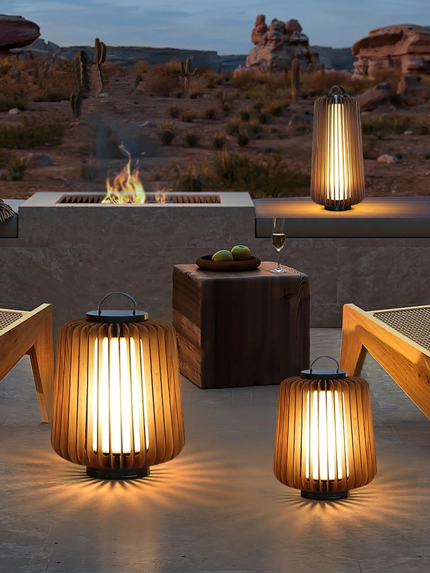 Nordic Teak Outdoor Lantern Rechargeable Light