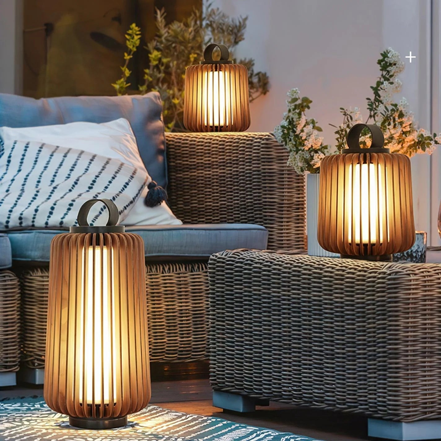 Nordic Teak Outdoor Lantern Rechargeable Light