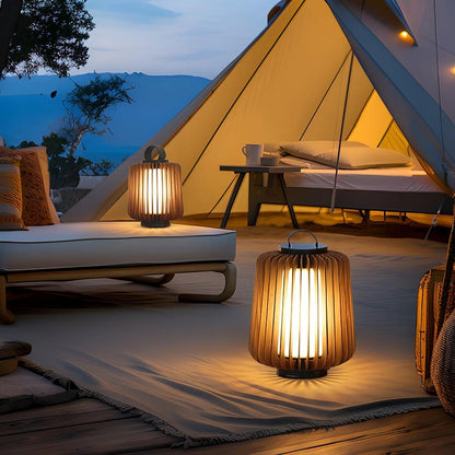 Nordic Teak Outdoor Lantern Rechargeable Light