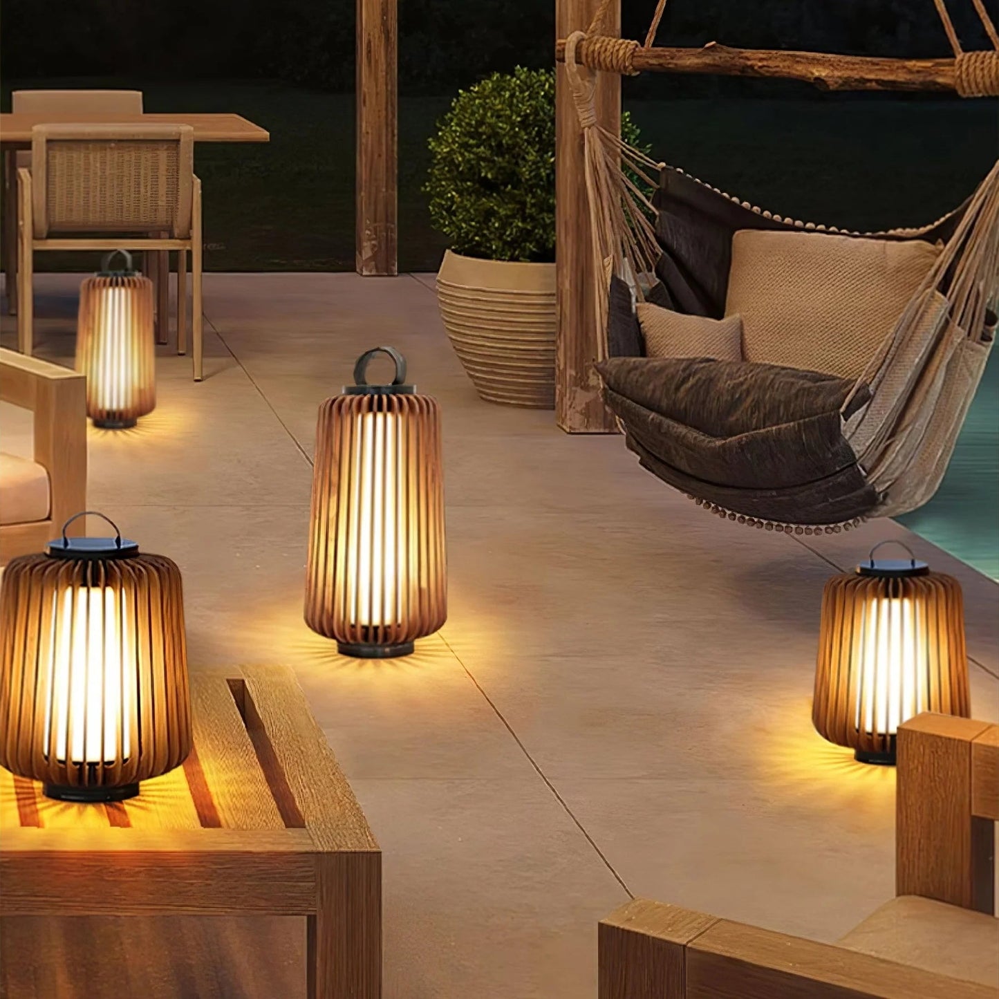 Nordic Teak Outdoor Lantern Rechargeable Light
