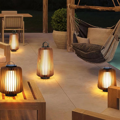 Nordic Teak Outdoor Lantern Rechargeable Light