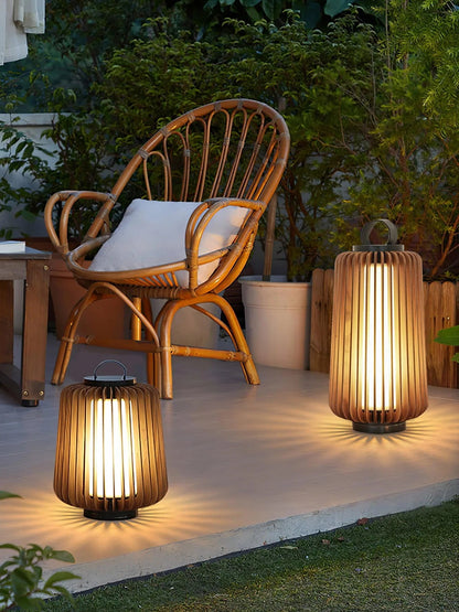 Nordic Teak Outdoor Lantern Rechargeable Light
