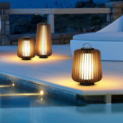 Nordic Teak Outdoor Lantern Rechargeable Light