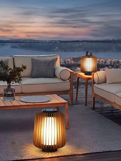 Nordic Teak Outdoor Lantern Rechargeable Light