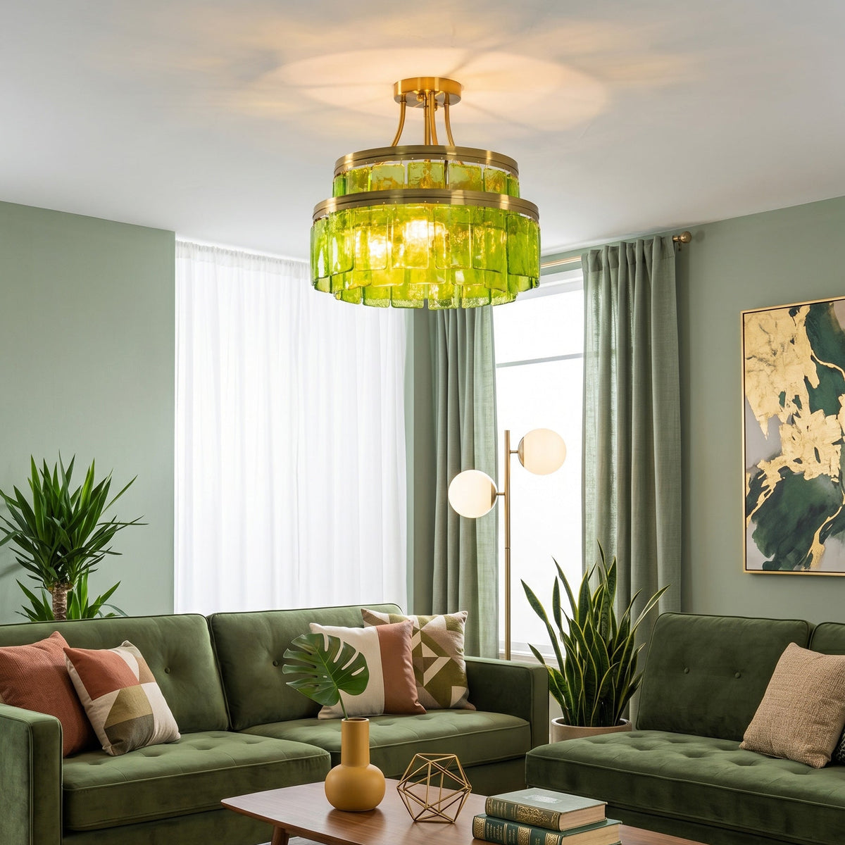 Aria Green Glass Flush Mount