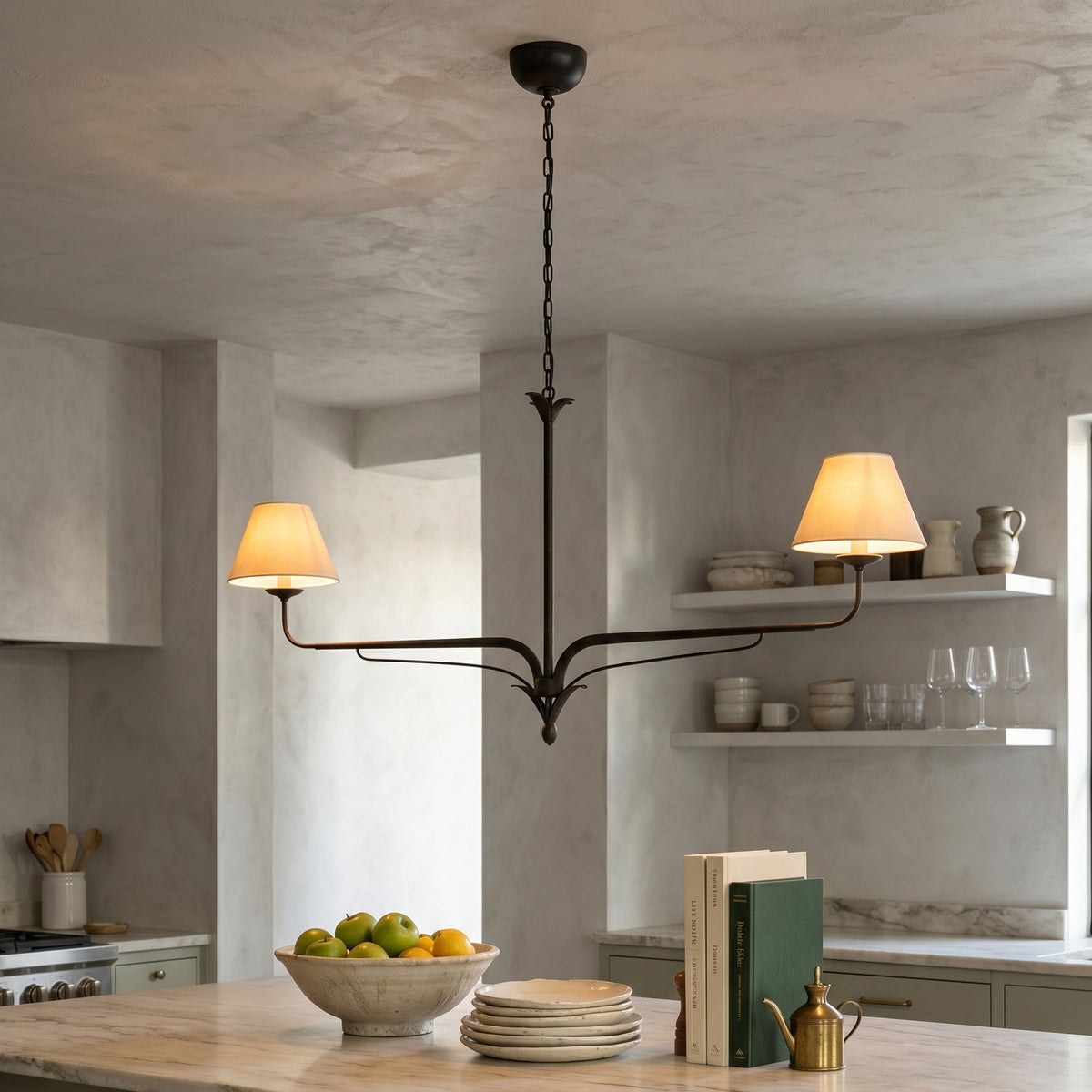 FUCINA Wrought Iron Linen Linear Chandelier