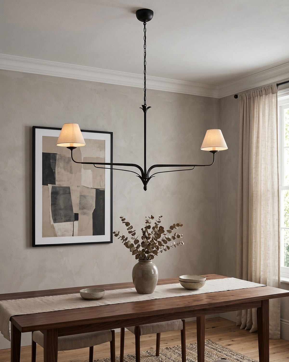 FUCINA Wrought Iron Linen Linear Chandelier
