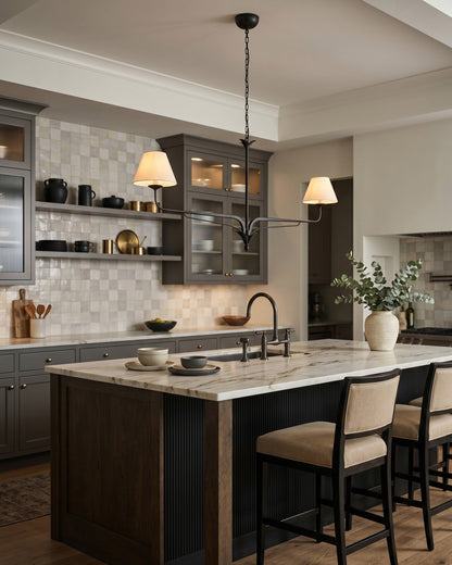 FUCINA Wrought Iron Linen Linear Chandelier